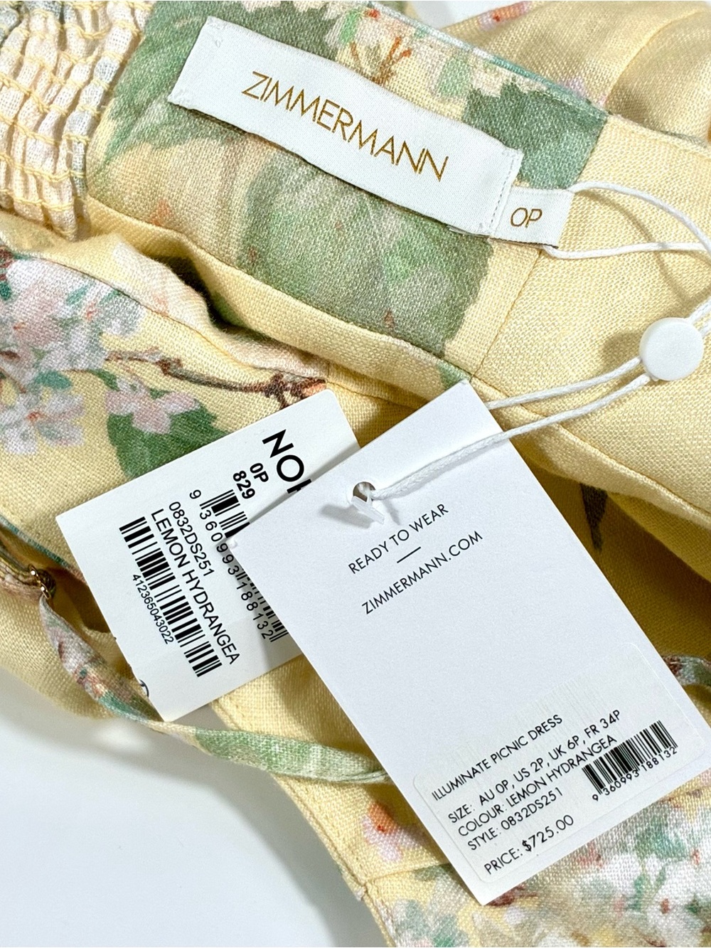Zimmermann Illuminate Picnic Floral Linen Dress 2P Lemon Hydrangea NWT - Picture 16 of 17